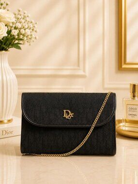 Authentic Christian Dior Trotter Chain Wallet Clutch Crossbody Bag